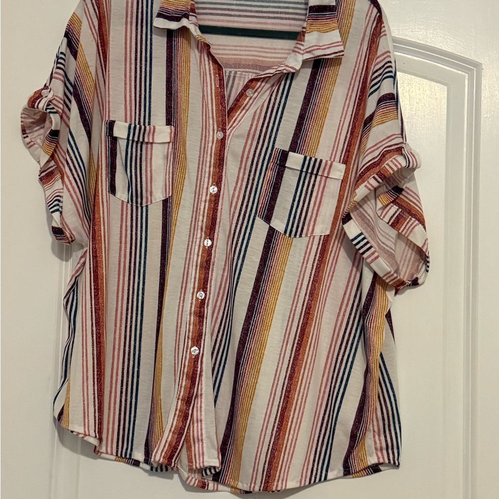 Striped Multicolor Button-Up Women's Top